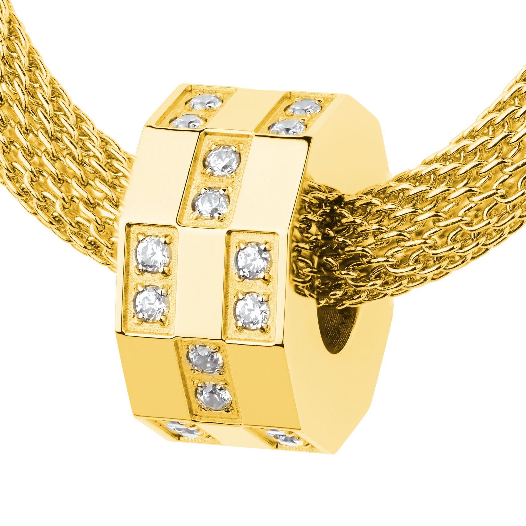 Anhänger, 6mm, Gelbgold beschichtet, Zirkonia